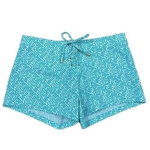 Helen Jon Lace Up Board Shorts Water Resistant Aqua Teal Geometric Print Size 4